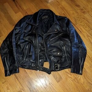 VTG 70S 80S MENS 46 BLACK LEATHER MOTORCYCLE BIKER PUNK JACKET XL EQUUS